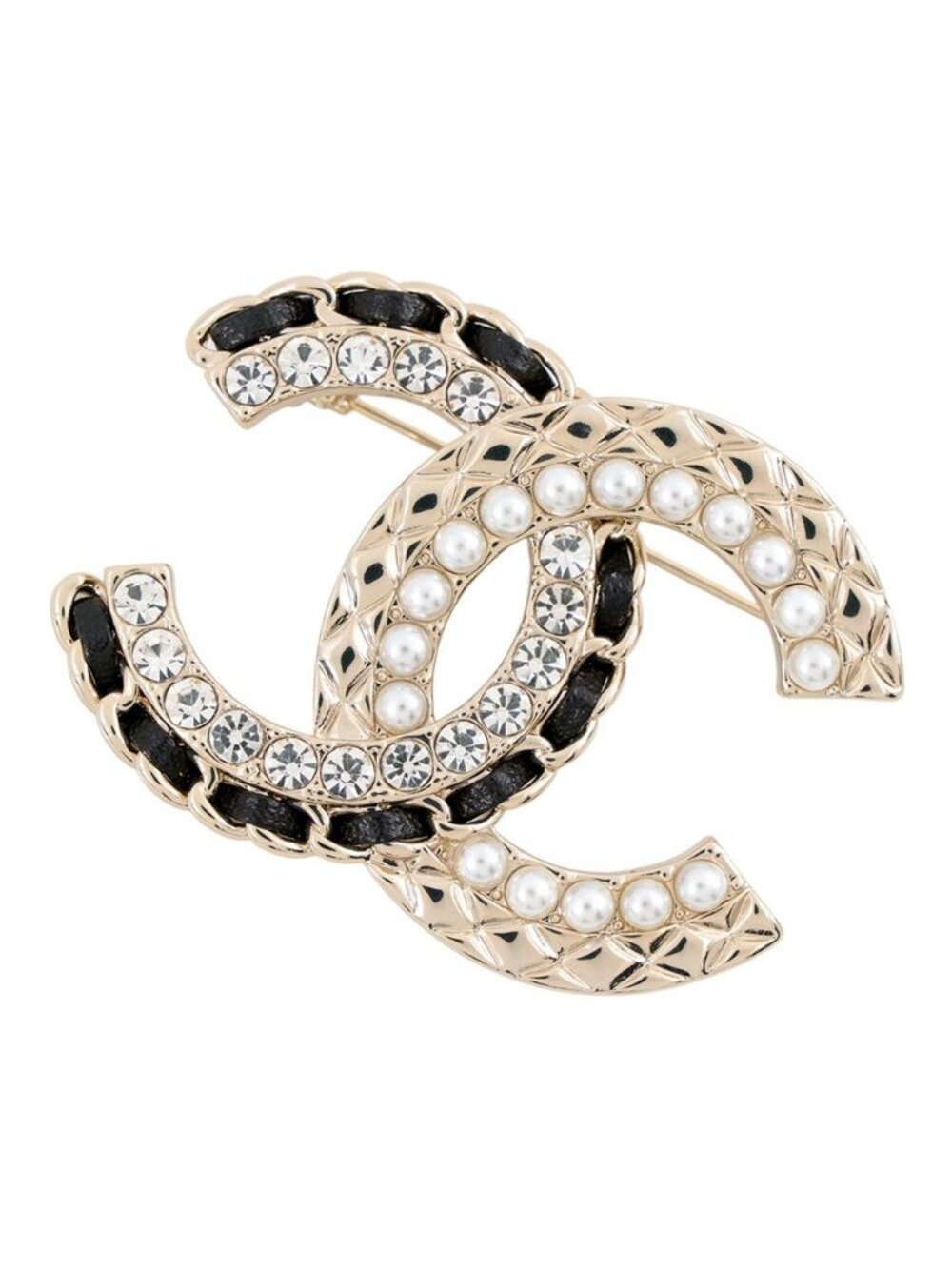 Chanel Brooch CC Logo Rhinestone Faux Pearl Lambskin